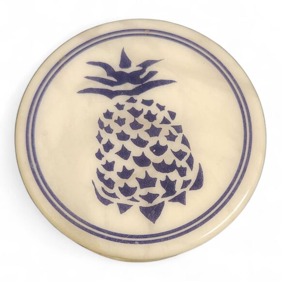 Vintage Italian Alabaster Blue Pineapple Hinged Trinket Box 3.5" Hand Carved - Picture 8 of 8